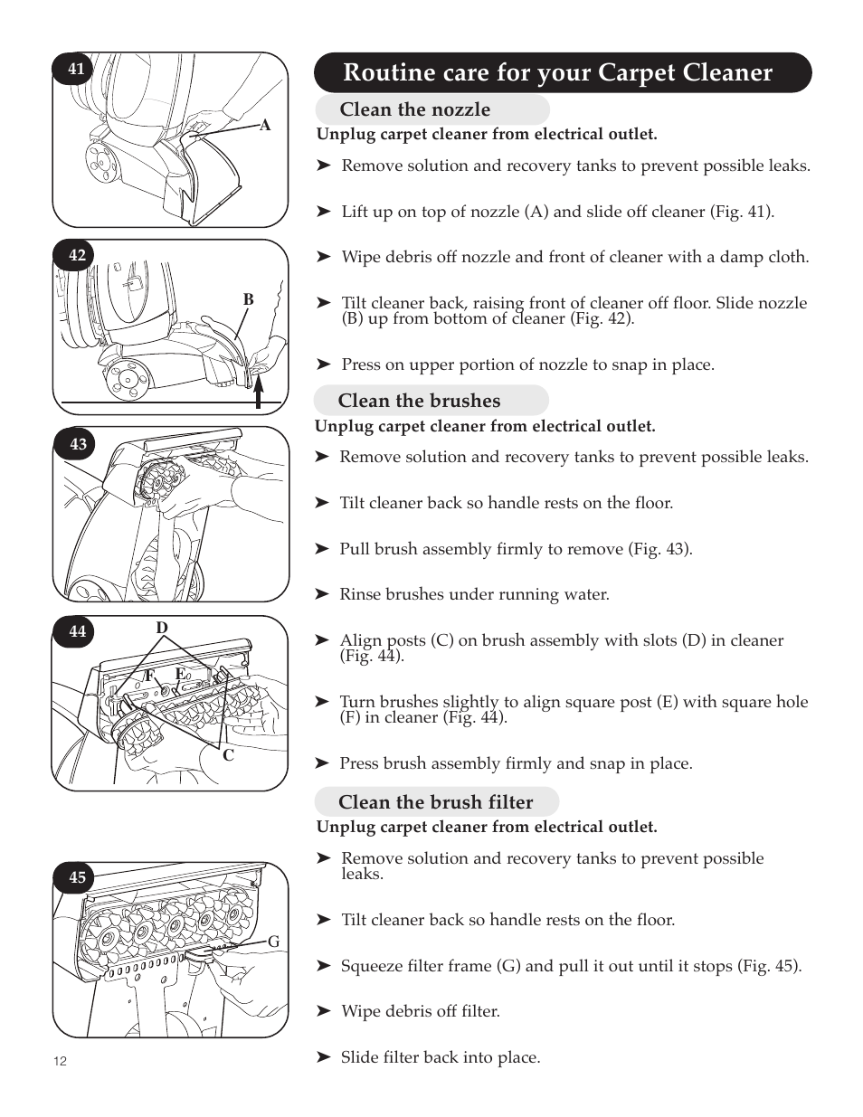 Routine care for your carpet cleaner | Hoover SteamVac Y Series User Manual | Page 12 / 28