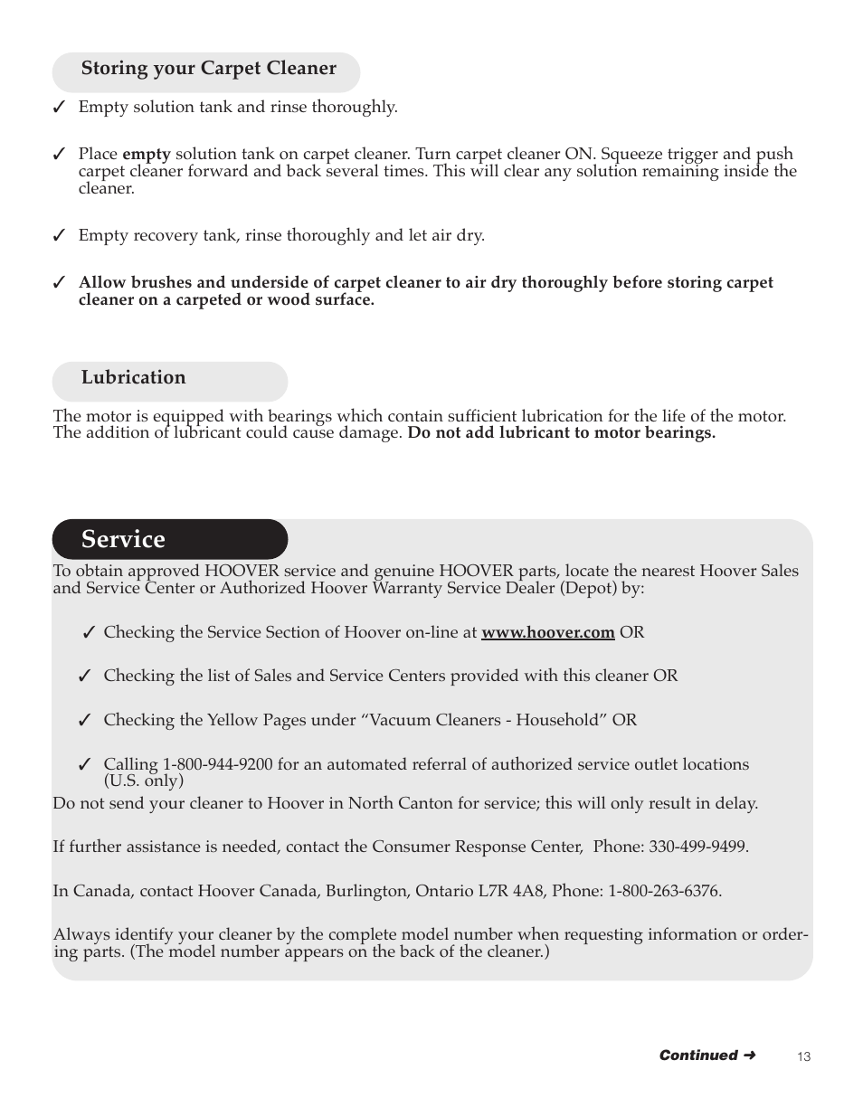 Service | Hoover SteamVac Y Series User Manual | Page 13 / 28