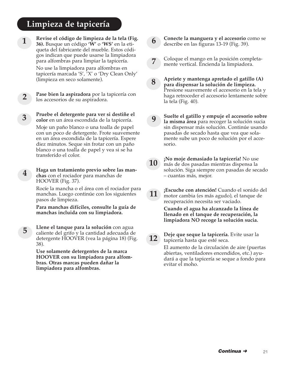 Hoover SteamVac Y Series User Manual | Page 21 / 28