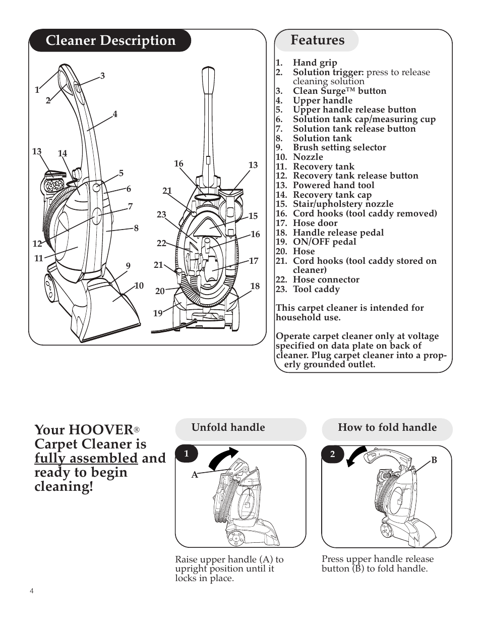 Cleaner description features, Your hoover | Hoover SteamVac Y Series User Manual | Page 4 / 28