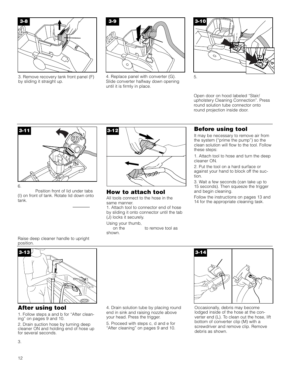 How to attach tool, Before using tool, After using tool | Hoover F5906900 User Manual | Page 12 / 36