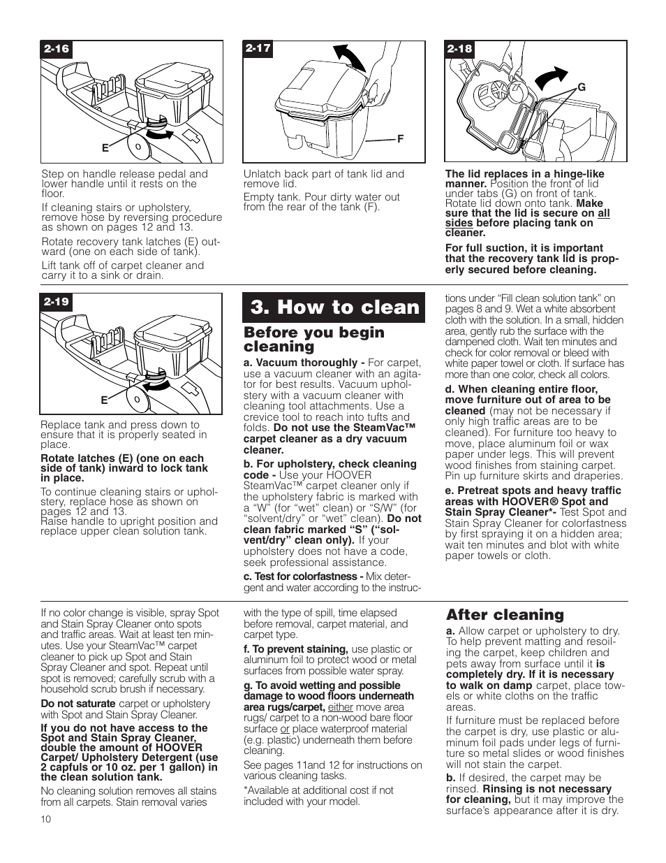 How to clean, Before you begin cleaning, After cleaning | Hoover Carpet Cleaner User Manual | Page 10 / 40