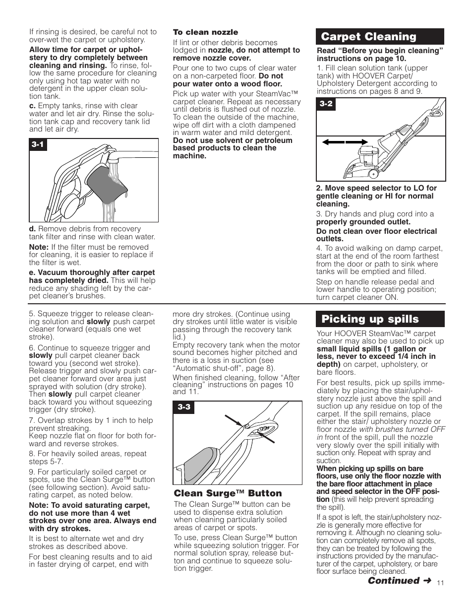 Carpet cleaning picking up spills | Hoover Carpet Cleaner User Manual | Page 11 / 40