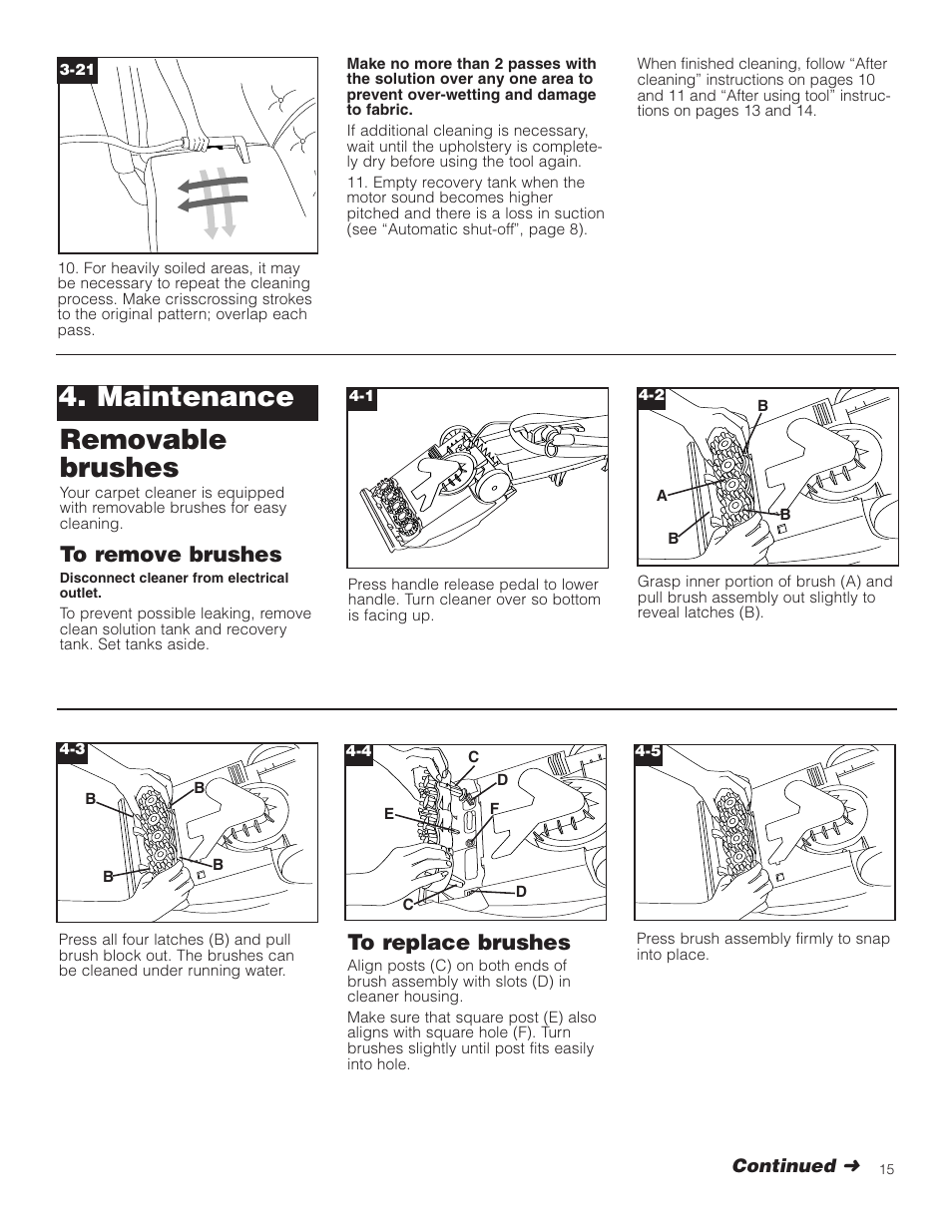 Maintenance removable brushes | Hoover Carpet Cleaner User Manual | Page 15 / 40