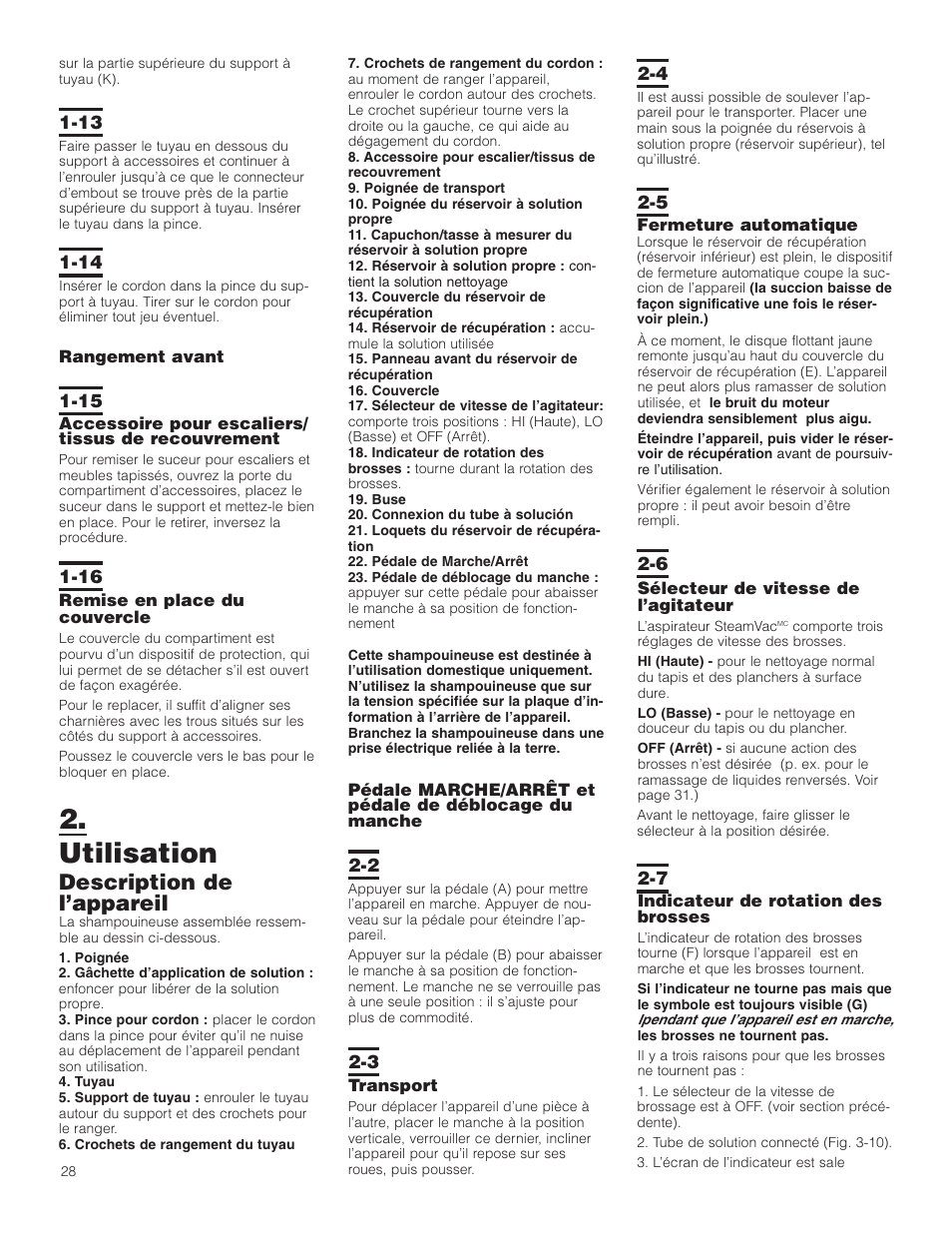 Utilisation, Description de l’appareil | Hoover Carpet Cleaner User Manual | Page 28 / 40