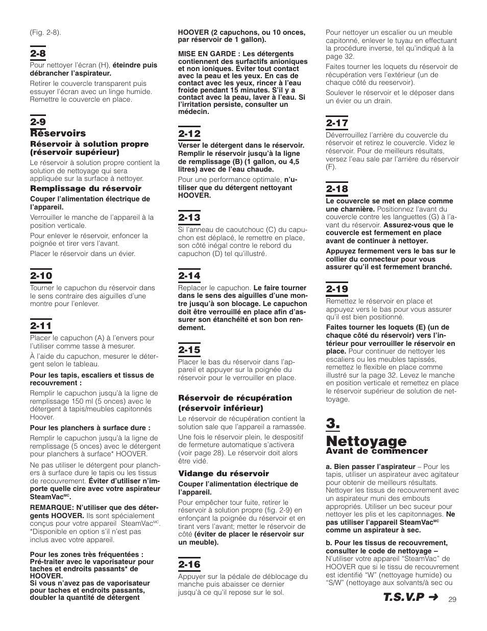 Nettoyage, T.s.v.p | Hoover Carpet Cleaner User Manual | Page 29 / 40