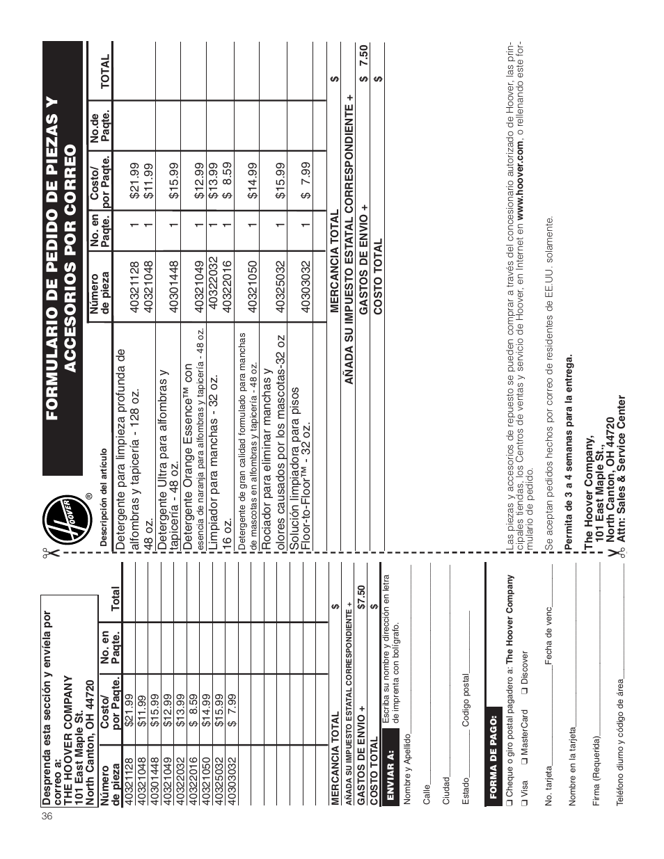 Hoover Carpet Cleaner User Manual | Page 36 / 40