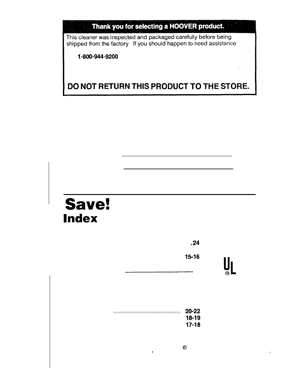 Fill in and retain | Hoover S1223 User Manual | Page 2 / 30