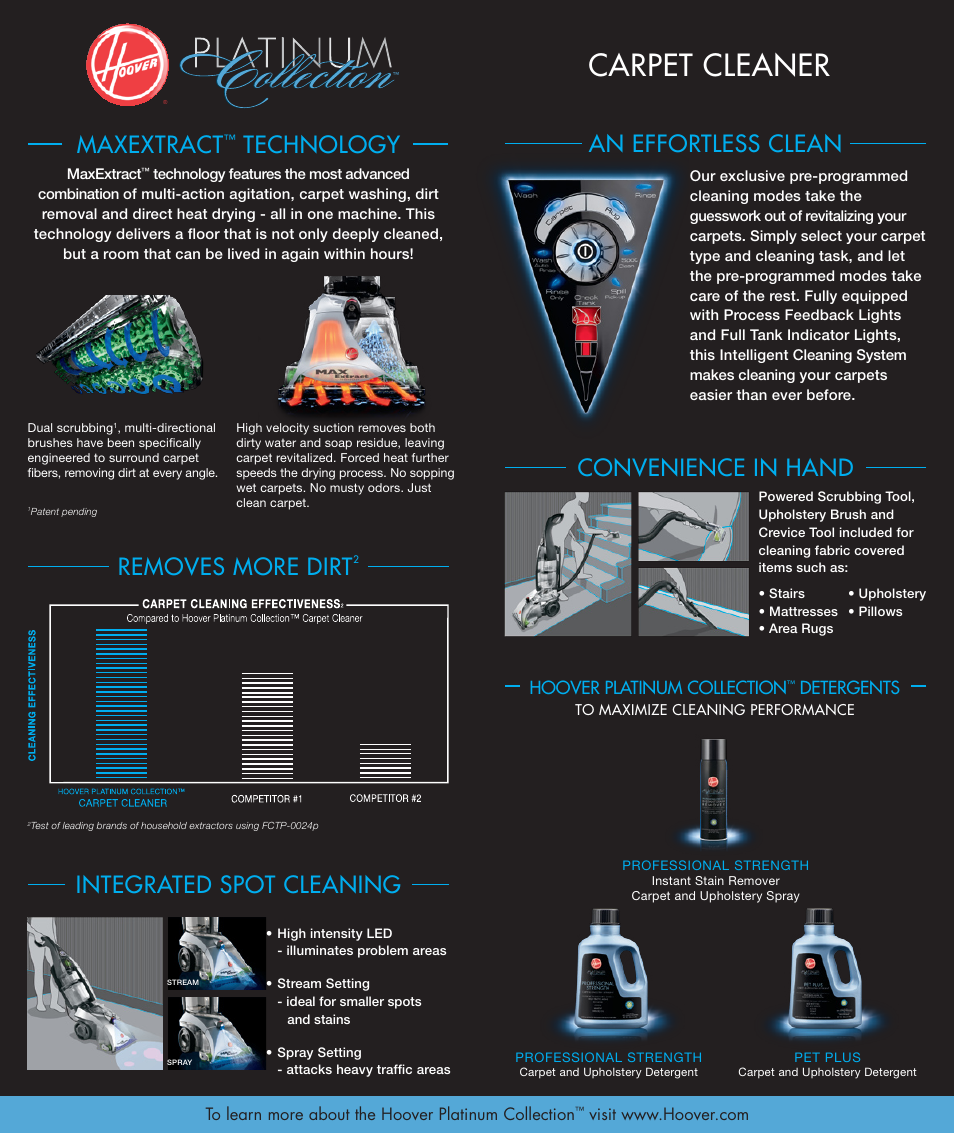 Pc carpet cleaner - web 2.pdf, Carpet cleaner, Maxextract | Technology, Removes more dirt, Hoover platinum collection, Detergents | Hoover F8100900 User Manual | Page 2 / 4