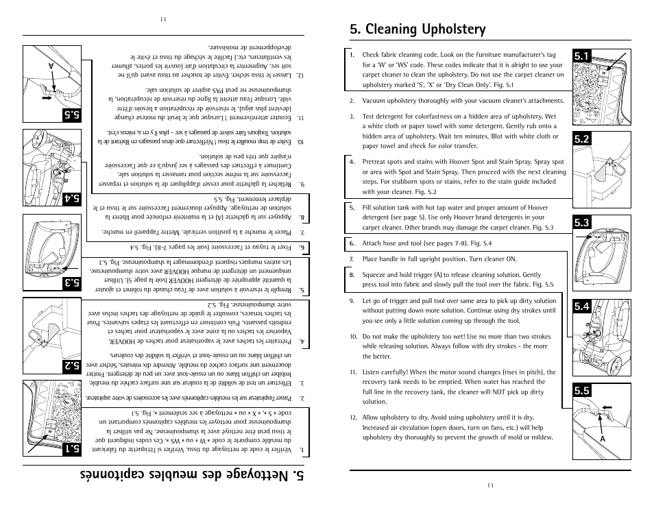 Cleaning upholstery, N ett oya ge des m eub les ca pito nné s | Hoover Fusion U5180-900 User Manual | Page 11 / 24