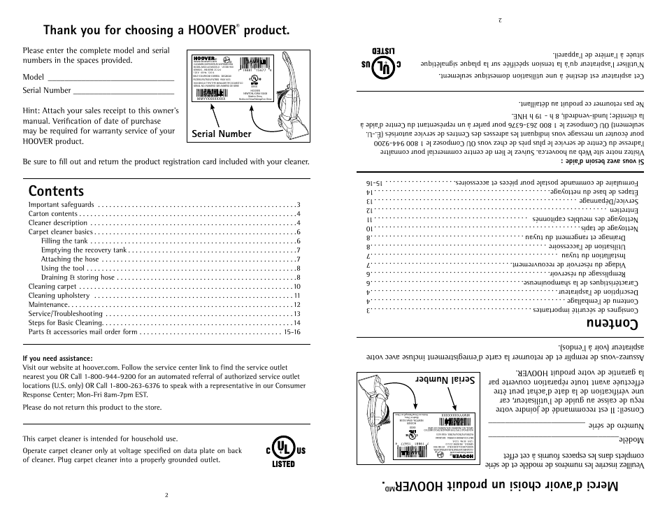 Hoover Fusion U5180-900 User Manual | Page 2 / 24