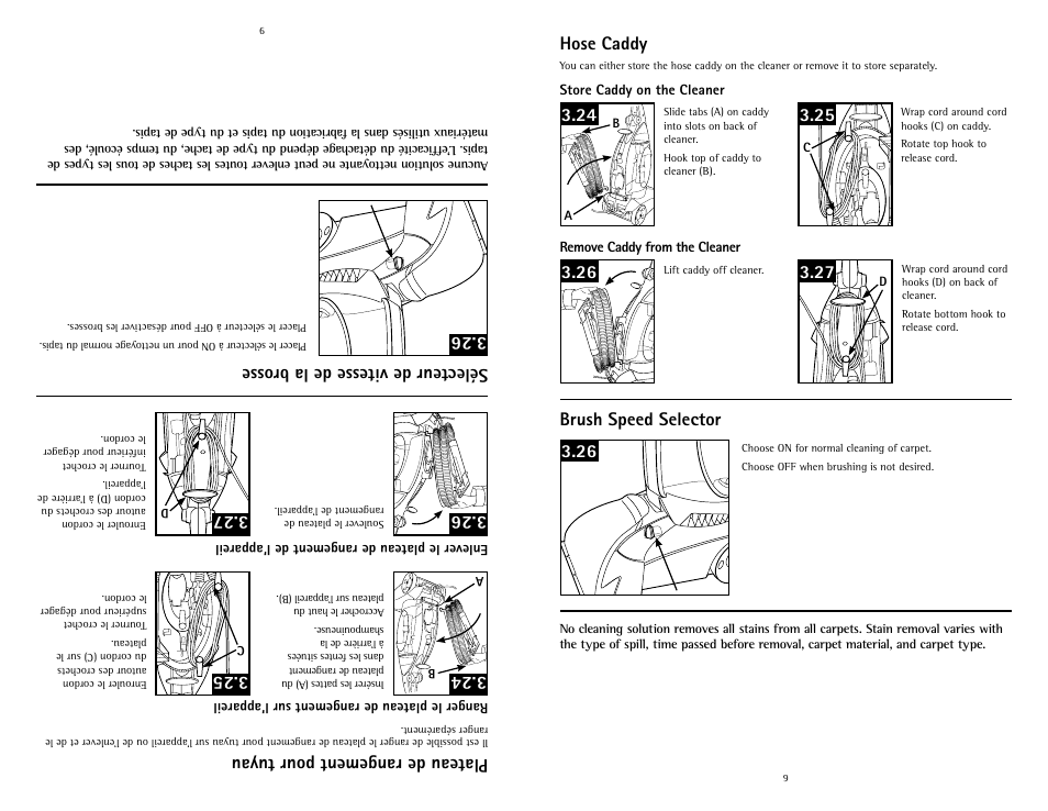 Hose caddy, Brush speed selector 3.26, Plateau de rangement pour tuyau | Sélecteur de vitesse de la brosse 3.26 | Hoover Fusion U5180-900 User Manual | Page 9 / 24