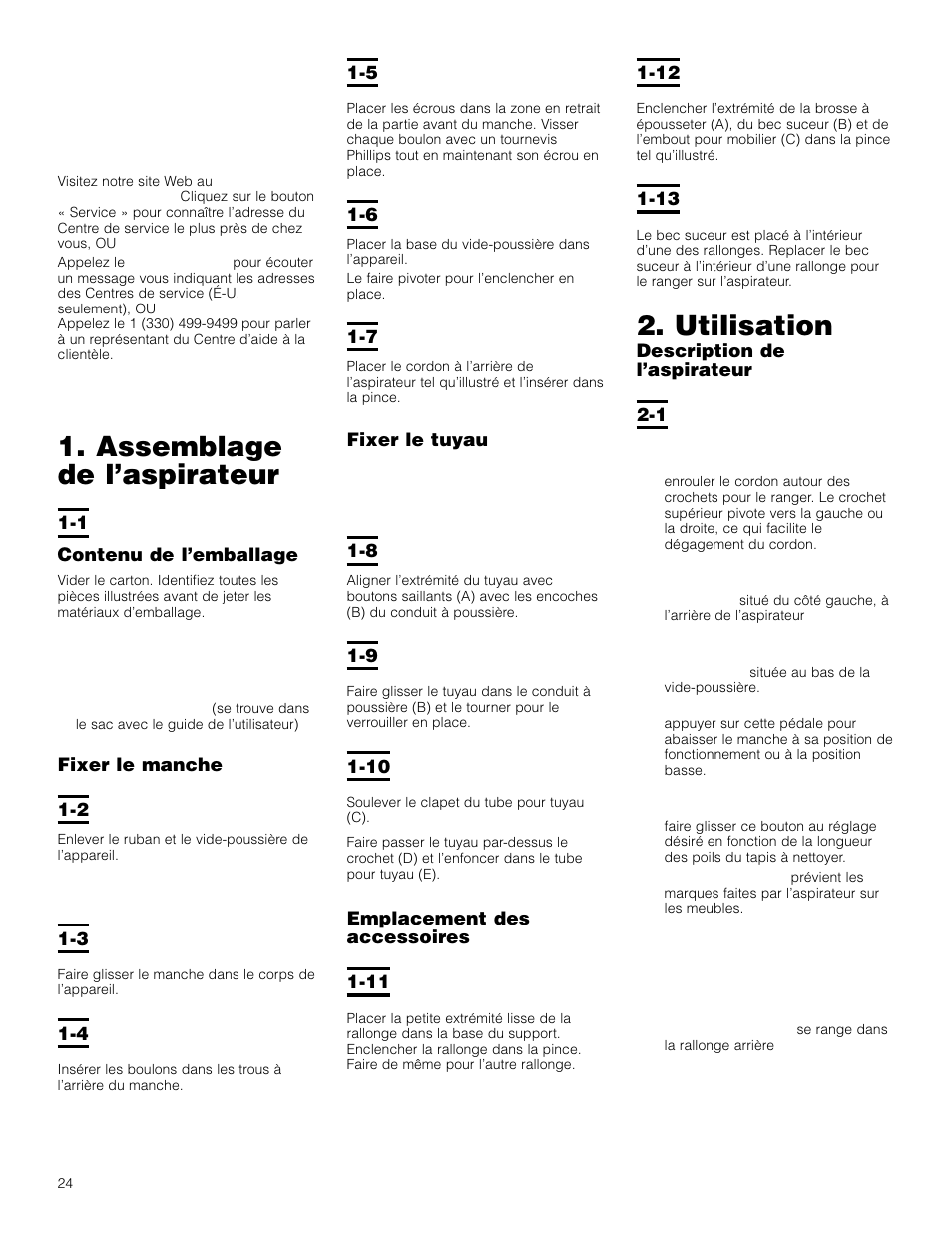 Assemblage de l’aspirateur, Utilisation | Hoover Bagless Upright Vacuum Cleaner User Manual | Page 24 / 32