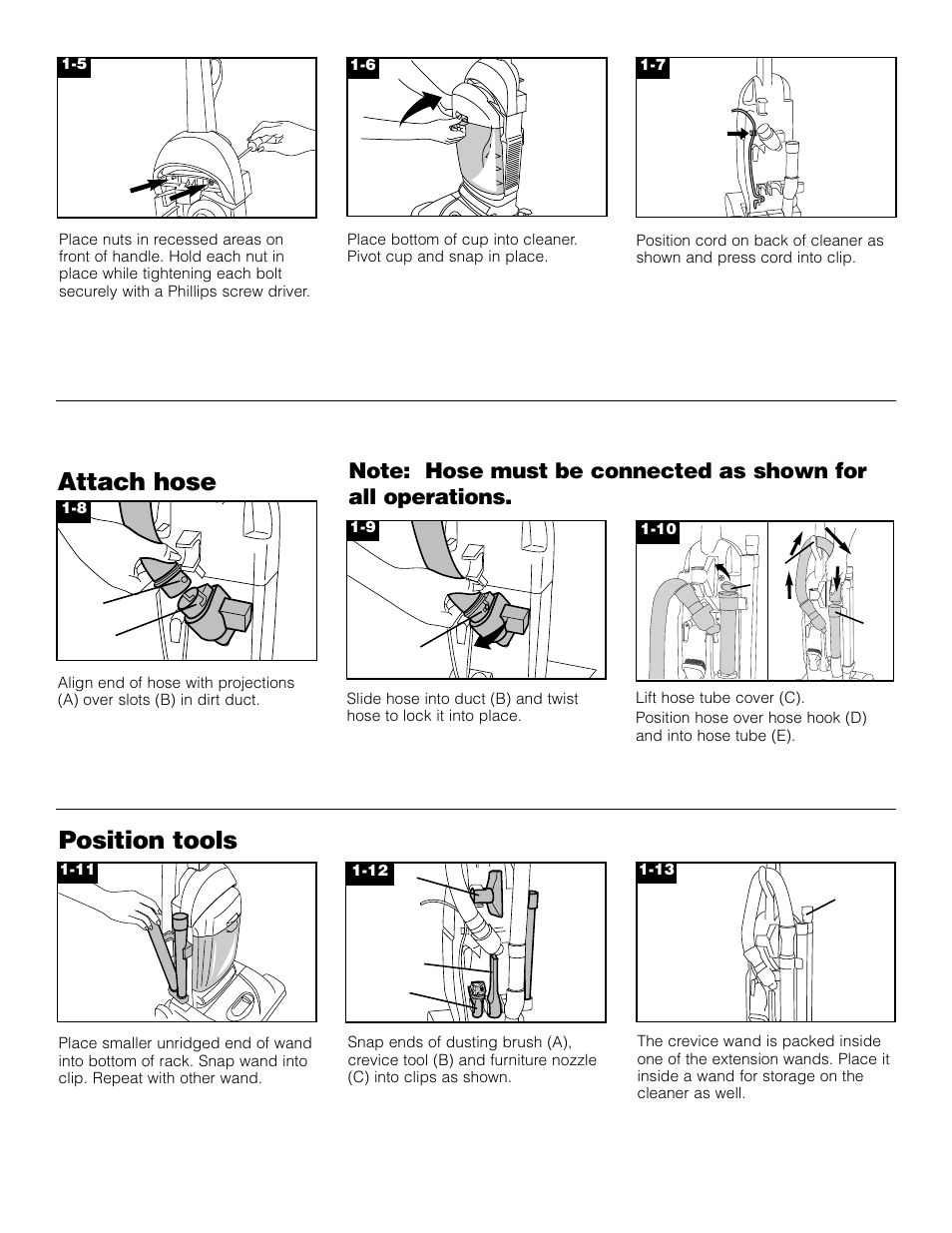 Attach hose position tools | Hoover Bagless Upright Vacuum Cleaner User Manual | Page 4 / 32