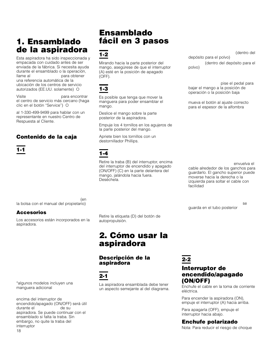 Ensamblado de la aspiradora, Ensamblado fácil en 3 pasos, Cómo usar la aspiradora | Interruptor de encendido/apagado (on/off) | Hoover Self-Propelled WindTunnel Bagless with Powered Hand Tool User Manual | Page 18 / 36