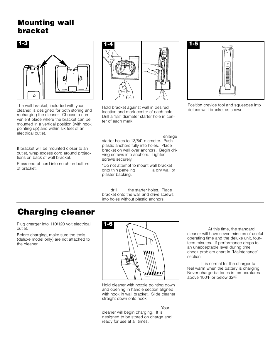 Charging cleaner, Mounting wall bracket | Hoover Dubl-Duty User Manual | Page 4 / 9