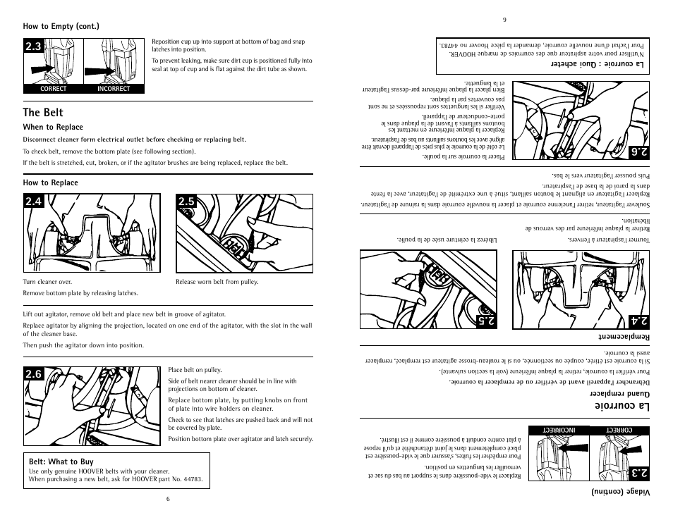 4 2.5 la courroie | Hoover C1633 User Manual | Page 6 / 12