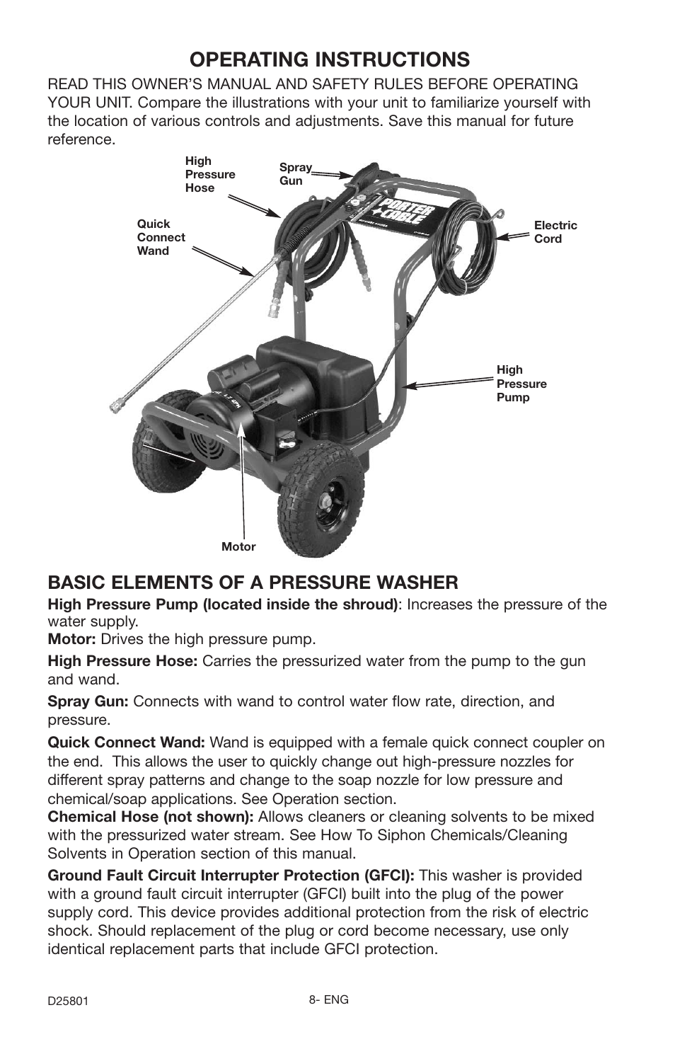 Operating instructions, Basic elements of a pressure washer | HS Hirschler PCE1700 User Manual | Page 8 / 60