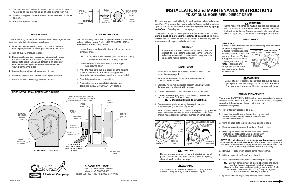 Hubbell Dual Hose Reel-Direct Drive K-32 User Manual | 4 pages