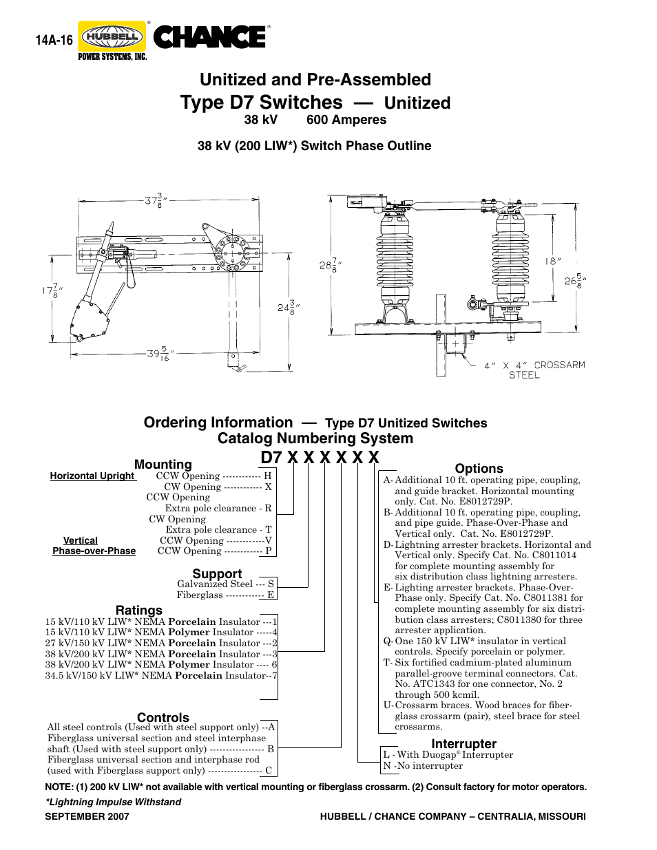 Type d7 switches, Unitized and pre-assembled, Unitized | Ordering information, Catalog numbering system, 14a-16 | Hubbell Type D6 User Manual | Page 16 / 20