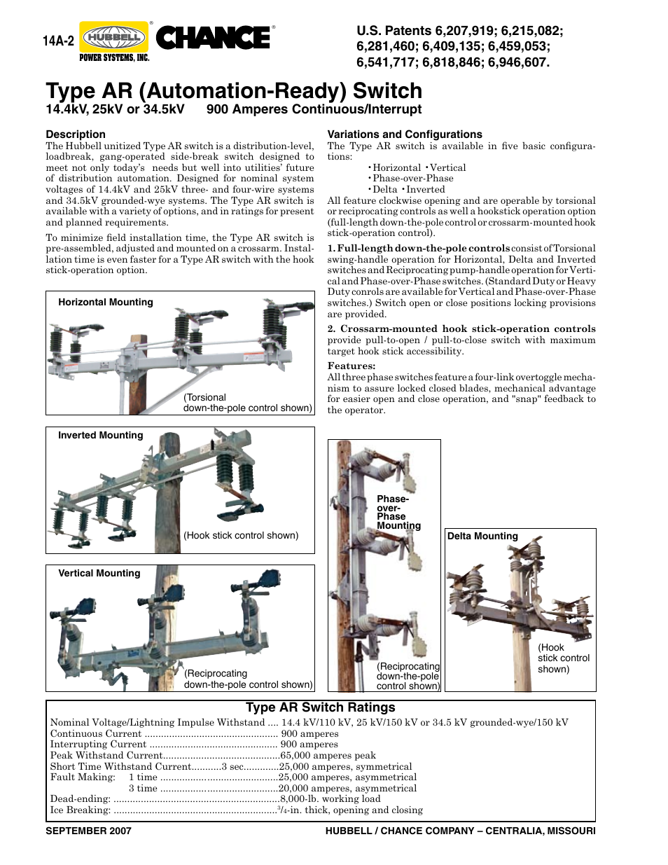 Type ar (automation-ready) switch, 14a-2, Type ar switch ratings | Hubbell Type D6 User Manual | Page 2 / 20