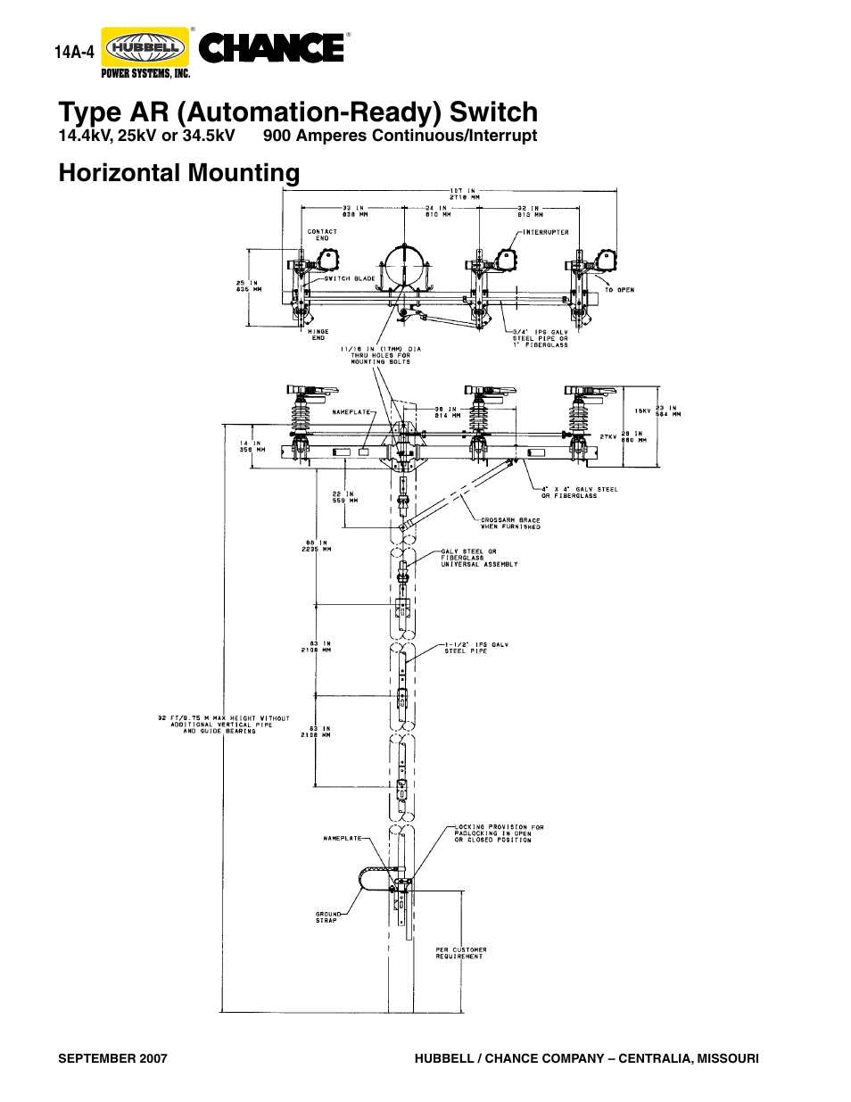 Type ar (automation-ready) switch, Horizontal mounting, 14a-4 | Hubbell Type D6 User Manual | Page 4 / 20