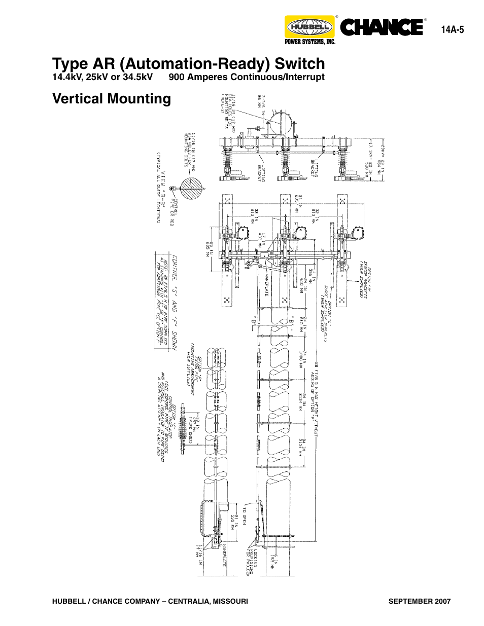 Type ar (automation-ready) switch, Vertical mounting, 14a-5 | Hubbell Type D6 User Manual | Page 5 / 20