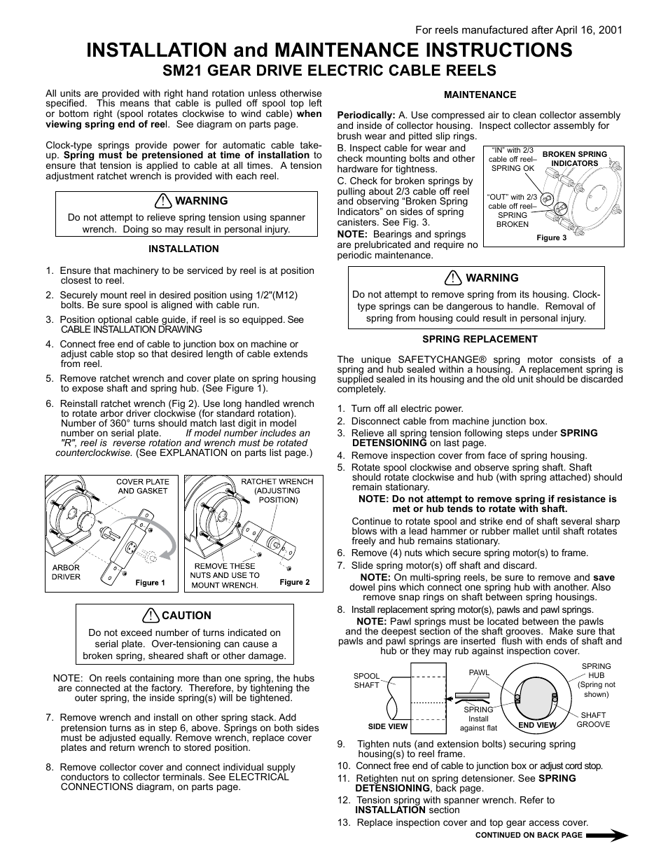 Hubbell Gear Drive Electric Cable Reels SM21 User Manual | 4 pages