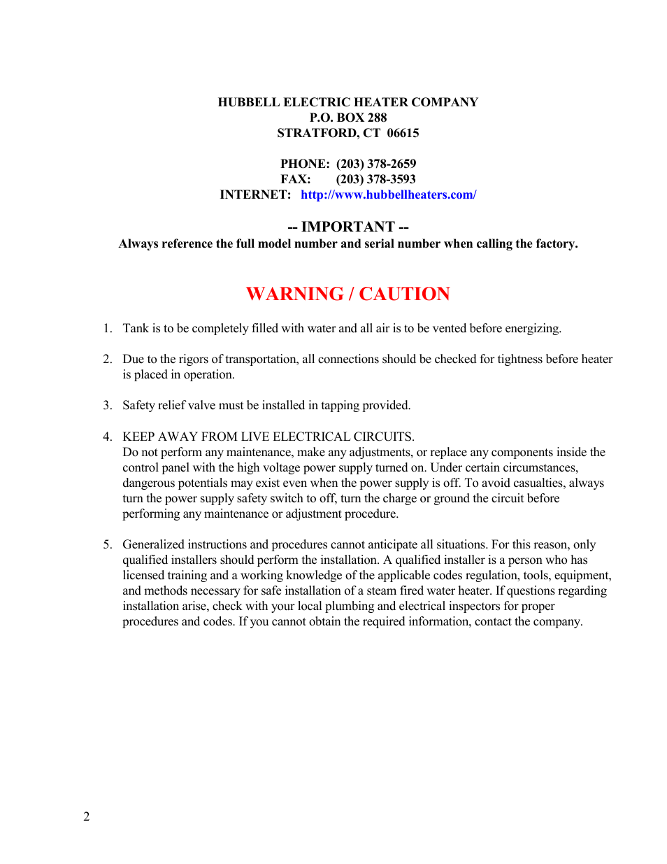 Warning / caution | Hubbell ST User Manual | Page 2 / 31