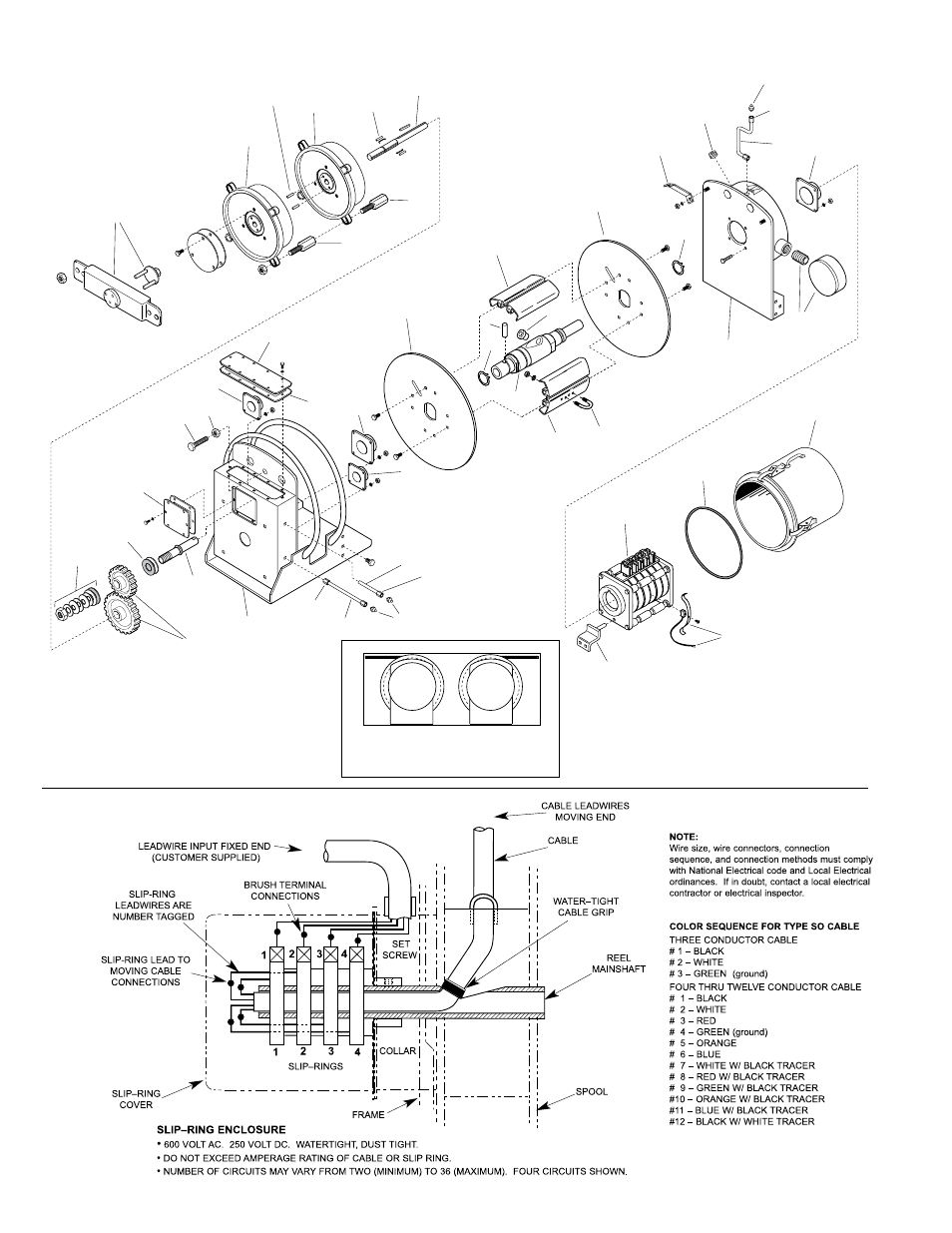 Electrical connections, Illustrated parts list | Hubbell Gear Drive Electric Cable Reels SM-24 User Manual | Page 2 / 4