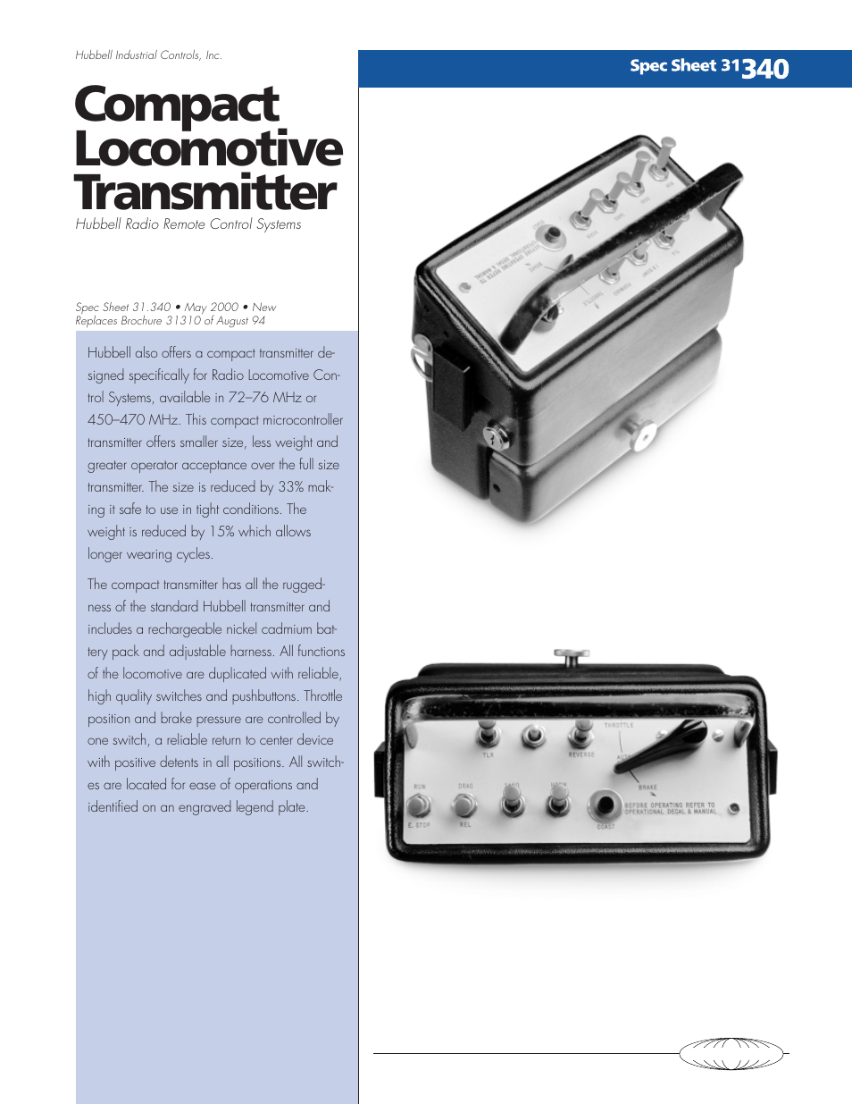 Hubbell Compact Locomotive Transmitter 31.340 User Manual | 2 pages