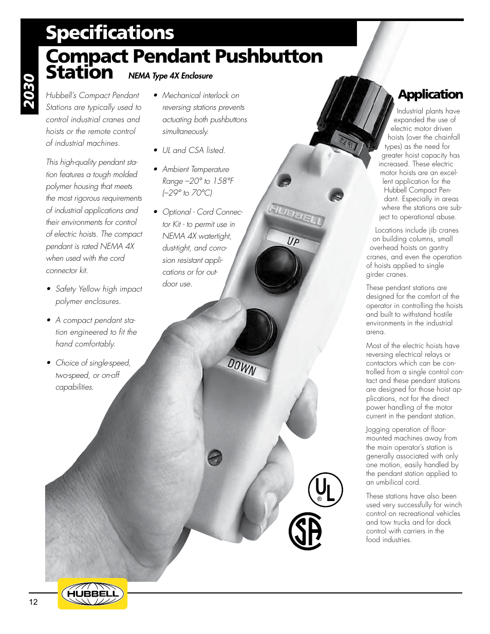 Specifications, Compact pendant pushbutton station, Application | Hubbell Euclid Series 2017 User Manual | Page 12 / 19