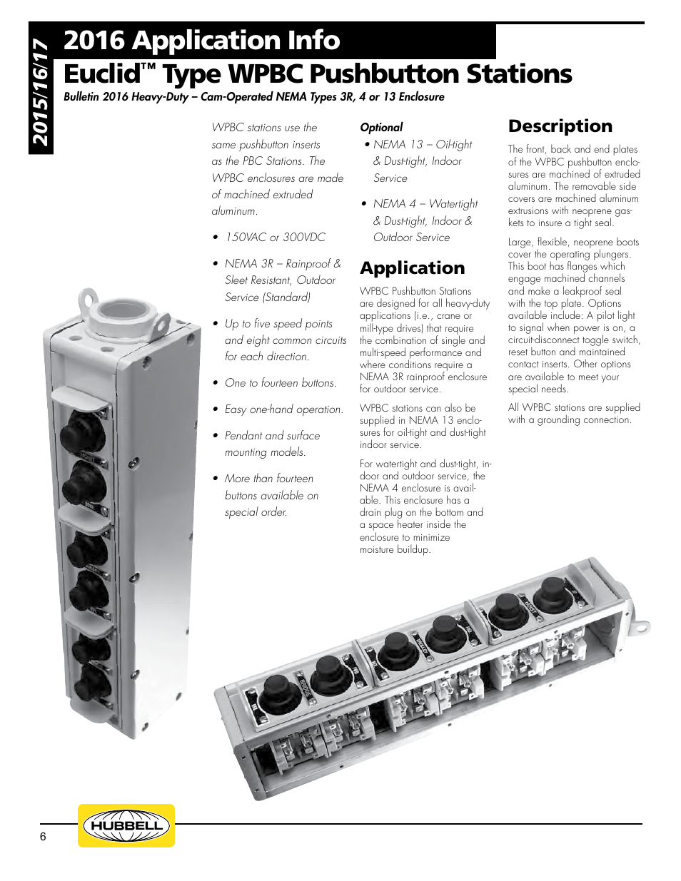 2016 application info, Euclid, Type wpbc pushbutton stations | Application, Description | Hubbell Euclid Series 2017 User Manual | Page 6 / 19