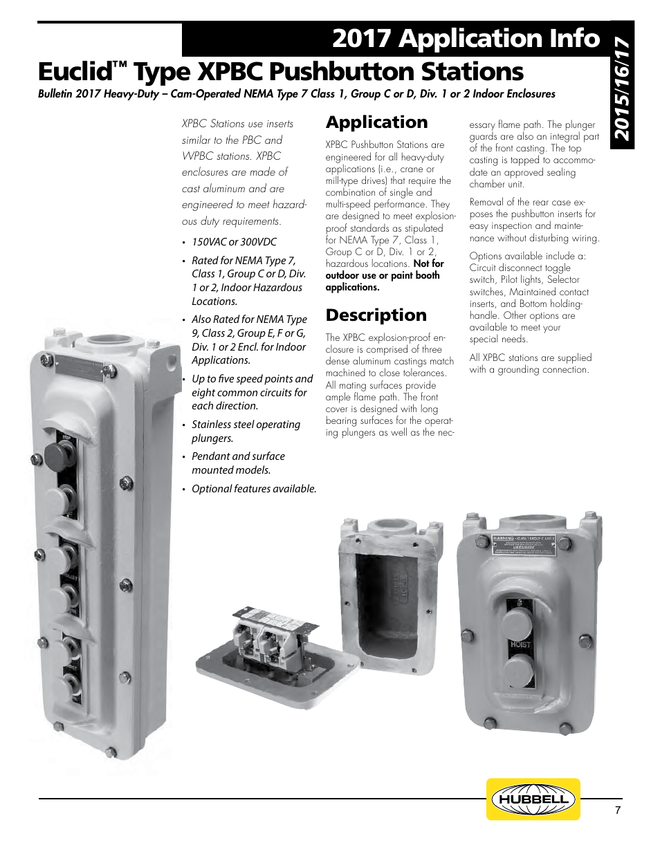 2017 application info, Euclid, Type xpbc pushbutton stations | Application, Description | Hubbell Euclid Series 2017 User Manual | Page 7 / 19