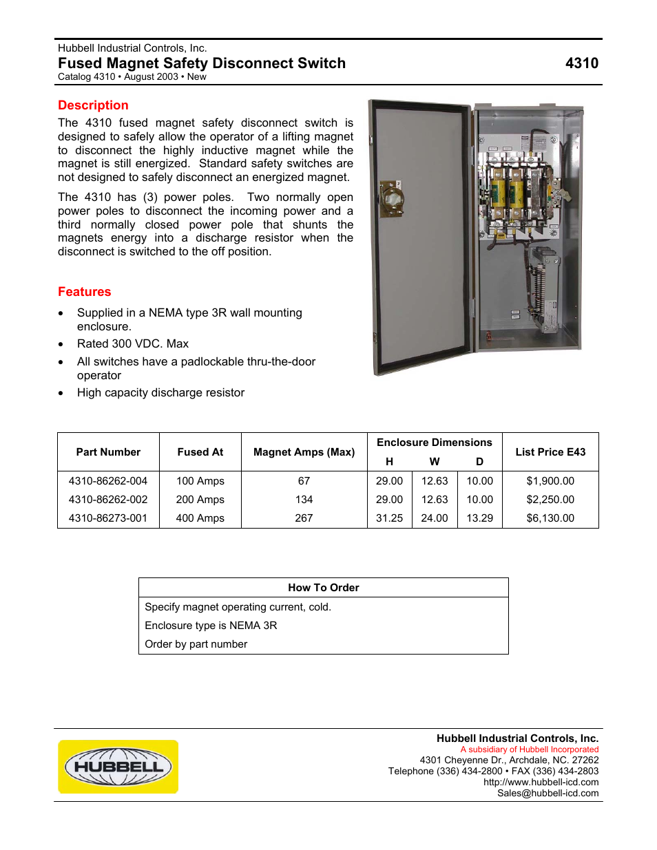 Hubbell 4310 User Manual | 1 page