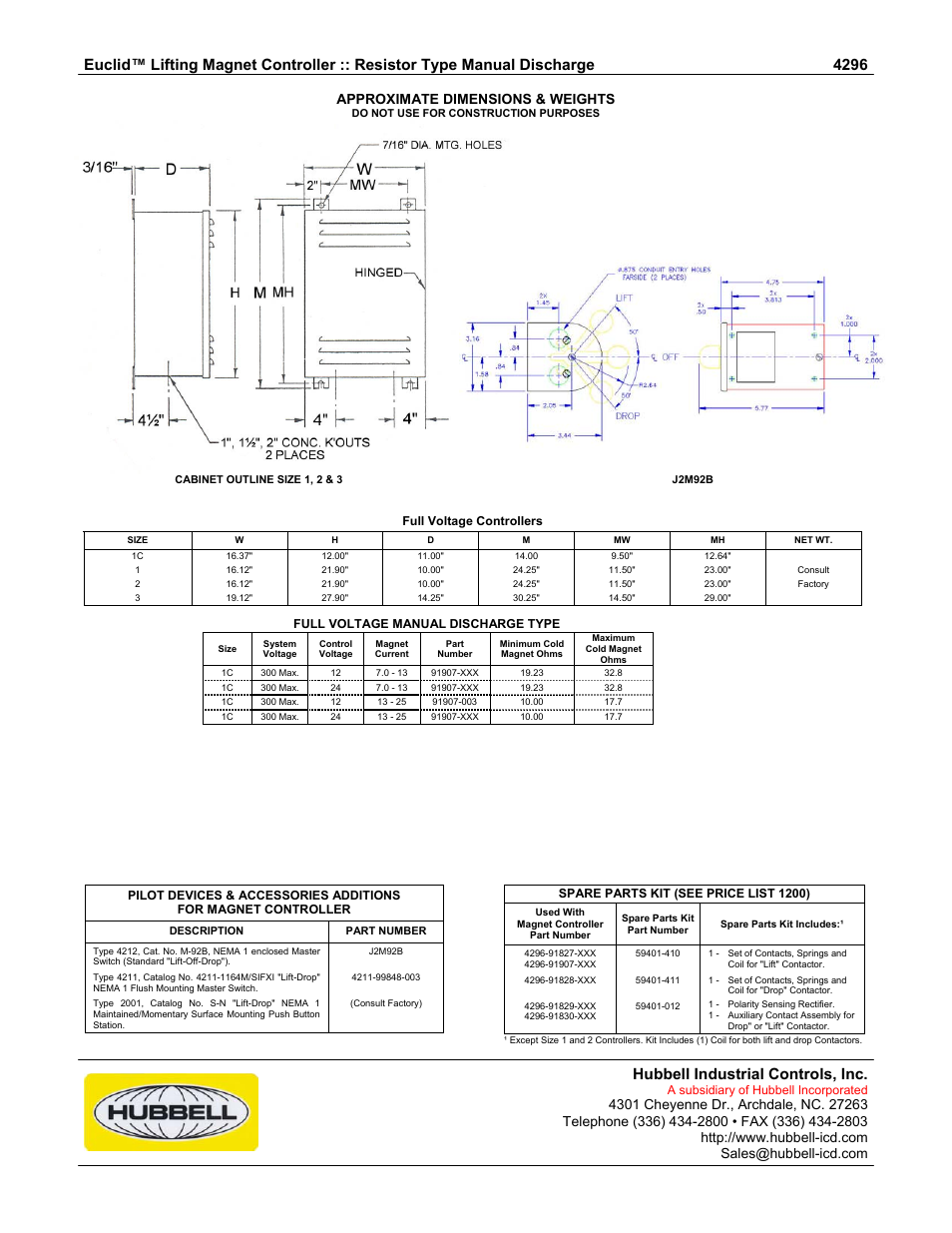 Hubbell Euclid Lifting Magnet Controller 4296 User Manual | Page 2 / 2