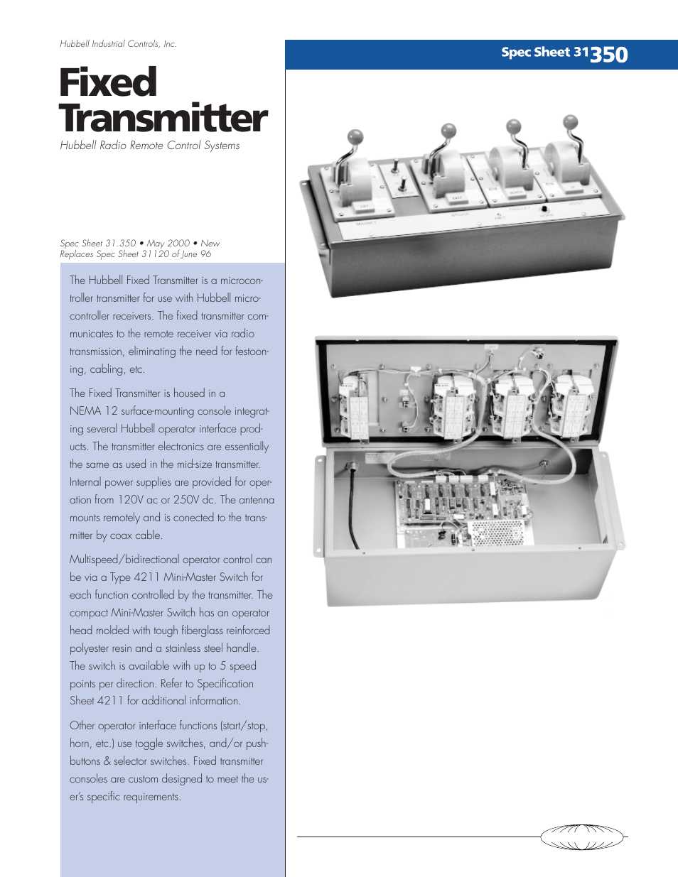 Hubbell Fixed Transmitter 31.350 User Manual | 2 pages