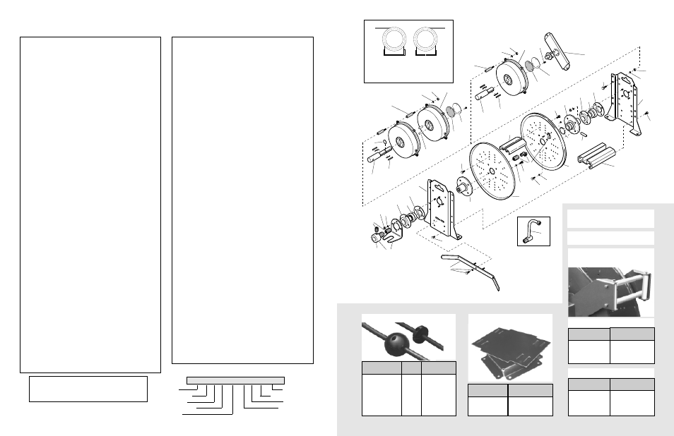 Roller hose guides 340, Pivot base, Spool lock | Dog & ratchet, Hose stops, Horizontal (shown), Vertical, Accessory code, Reel model number structure | Hubbell Universal Hose Reel-Chain Drive UH28 User Manual | Page 2 / 4