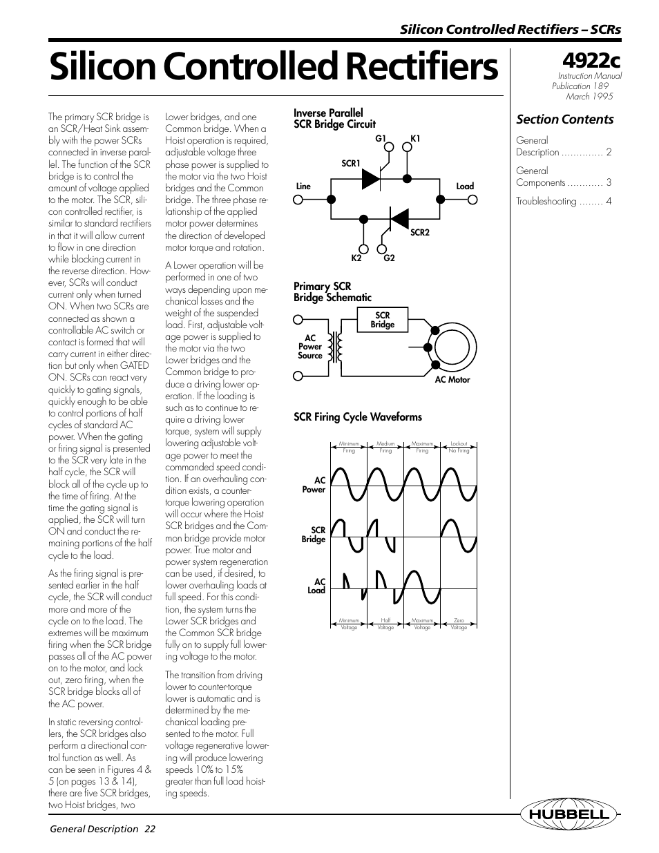 Silicon controlled rectifiers, 4922c, Silicon controlled rectifiers – scrs | Hubbell | Hubbell Silicon Controlled Rectifier 4922c User Manual | Page 2 / 4