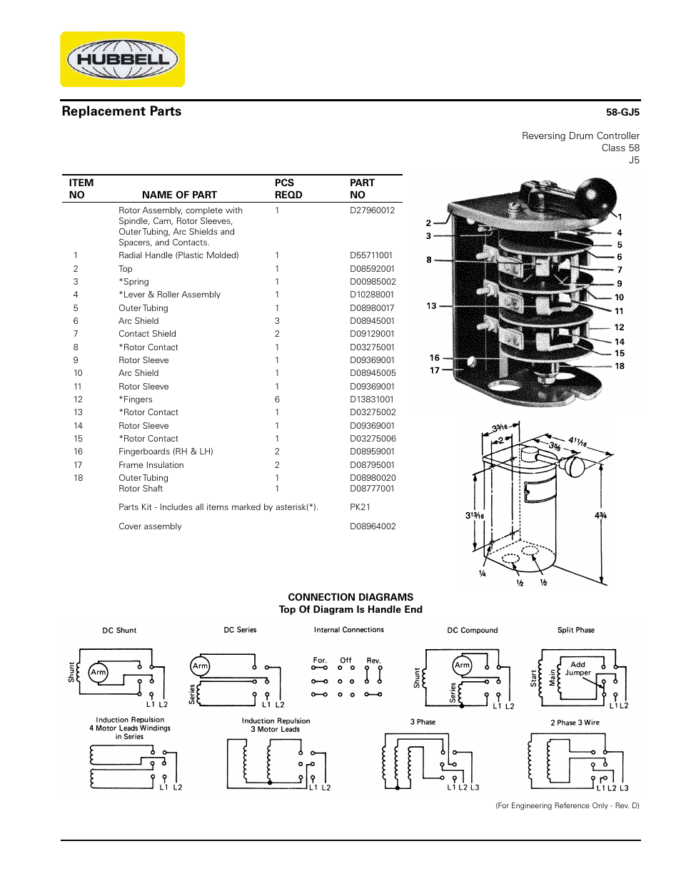 Hubbell Reversing Drum Controller 58-GJ5 User Manual | 1 page