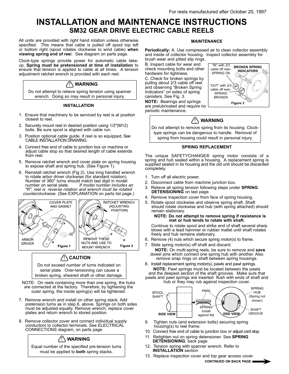 Hubbell Gear Drive Electric Cable Reels SM32 User Manual | 4 pages