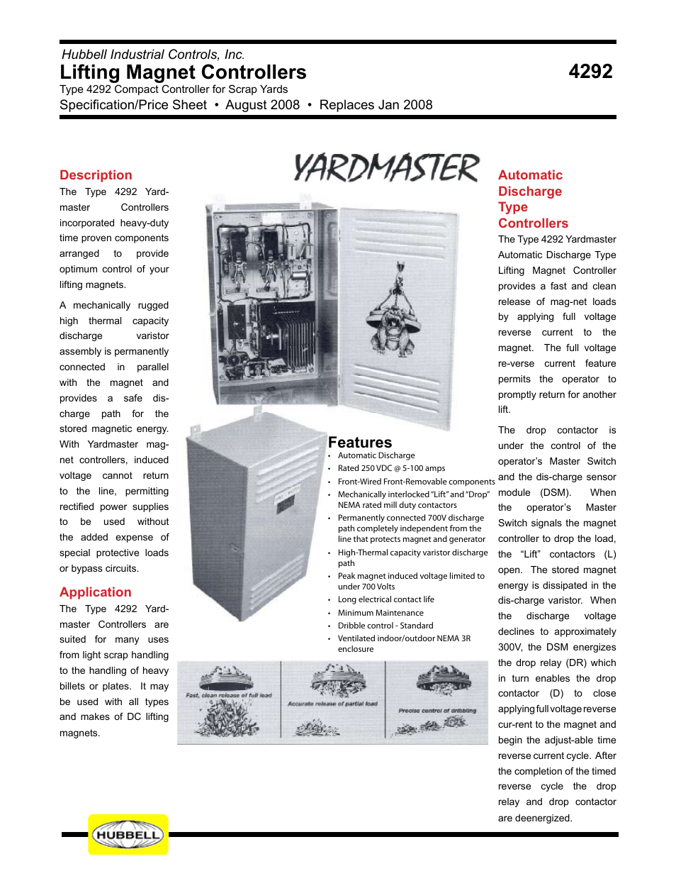 Hubbell Lifting Magnet Controllers 4292 User Manual | 2 pages