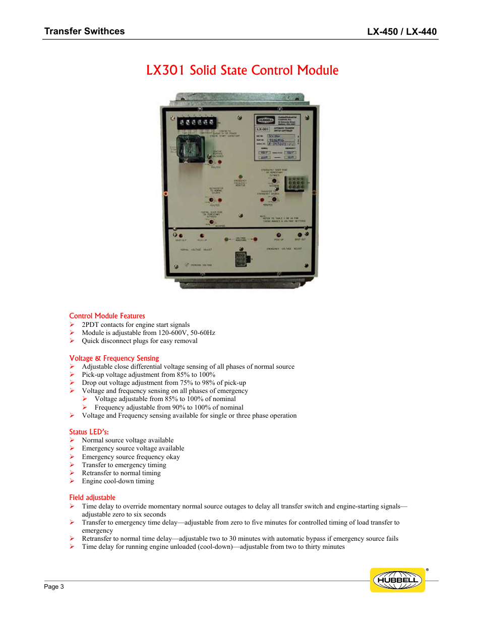 Lx301 solid state control module | Hubbell LX-450 User Manual | Page 3 / 4