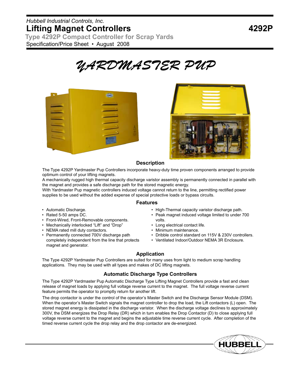 Hubbell Yardmaster Pup Controllers 4292P User Manual | 2 pages