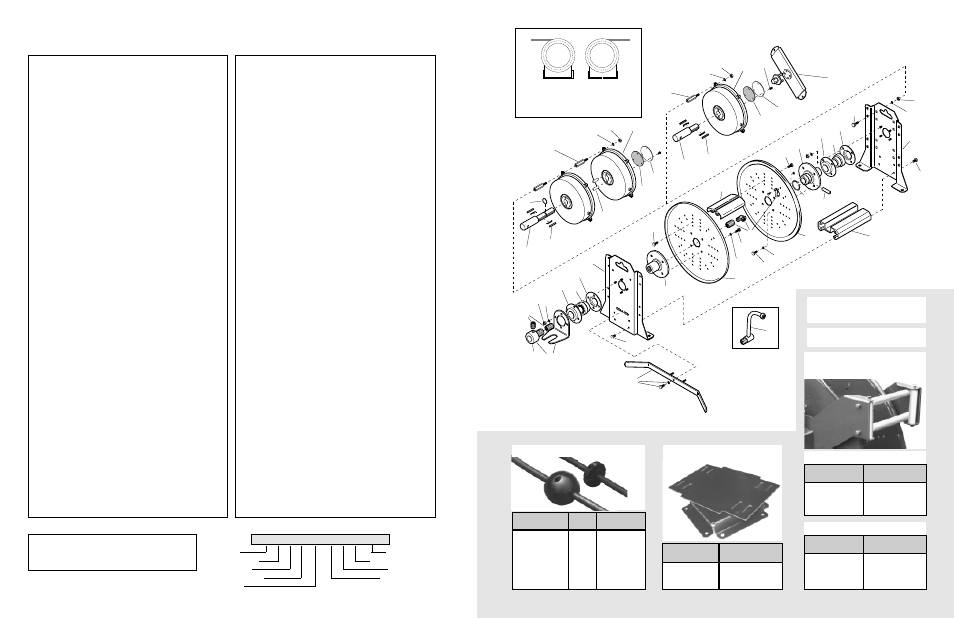 Roller hose guides 340, Pivot base, Spool lock | Dog & ratchet, Hose stops, Horizontal (shown), Vertical, Accessory code, Reel model number structure | Hubbell Universal Hose Reel-Direct Drive UH32 User Manual | Page 2 / 4
