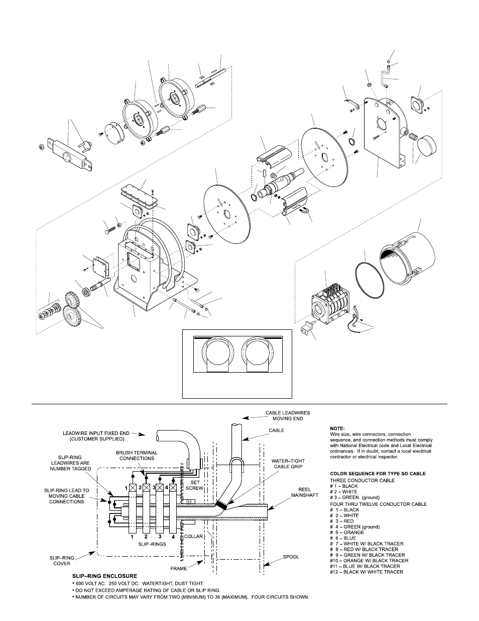 Electrical connections, Illustrated parts list | Hubbell Gear Drive Electric Cable Reels SM-28 User Manual | Page 2 / 4