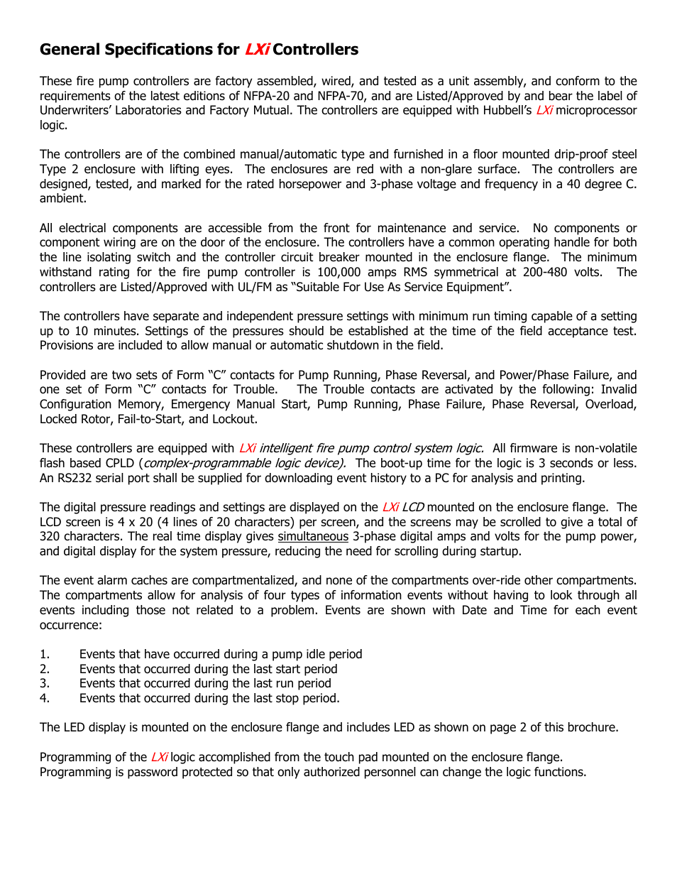 General specifications for, Controllers | Hubbell LXi-1100 User Manual | Page 3 / 4