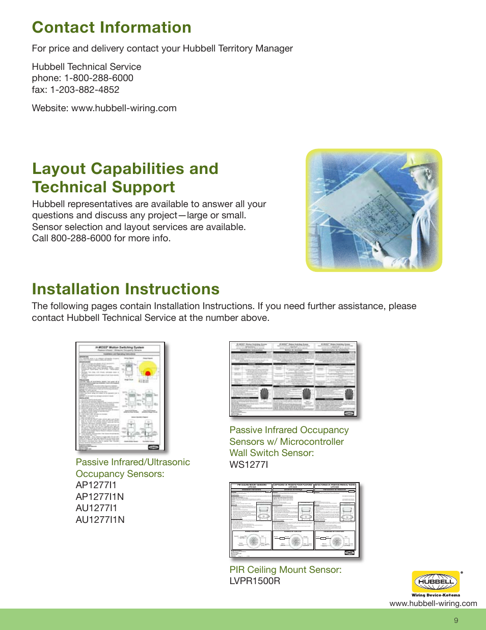 Contact information installation instructions, Layout capabilities and technical support | Hubbell EDTV CLT2054 User Manual | Page 9 / 19