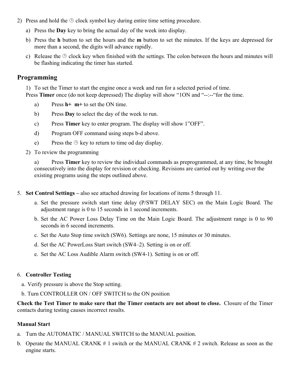 Programming, Manual start | Hubbell Diesel Engine Fire Pump Controller LX3000 User Manual | Page 3 / 17