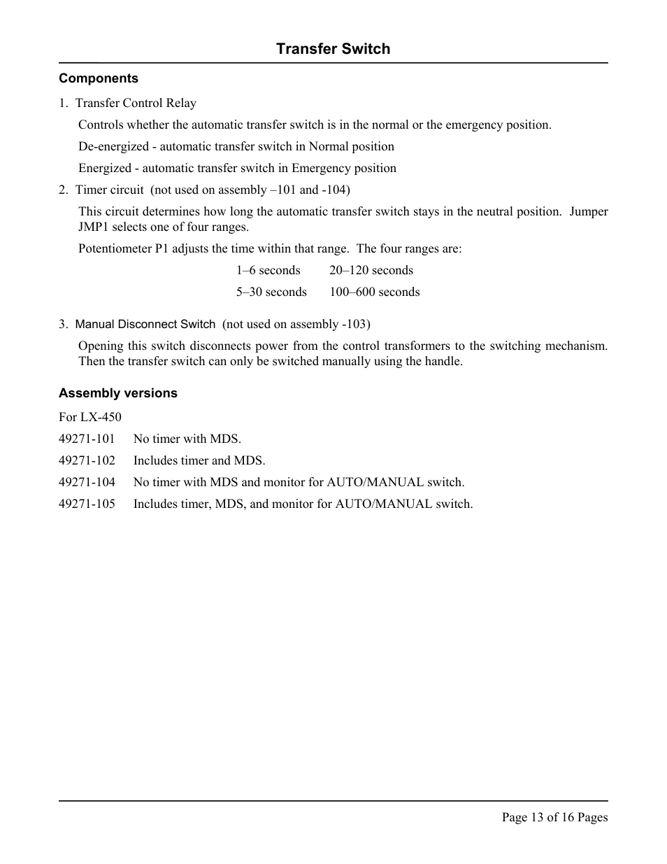 Components, Assembly versions | Hubbell LX-440 User Manual | Page 13 / 16